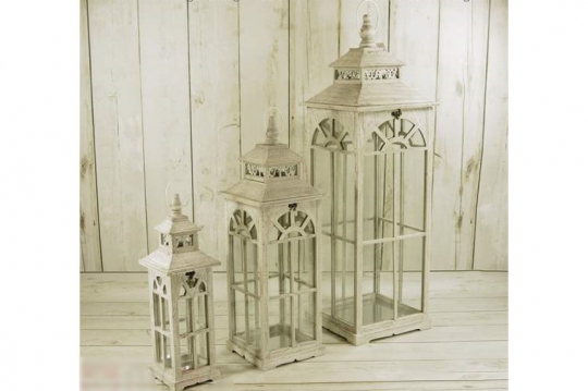 Miniatura: Latarnia drewniana szara 3szt
